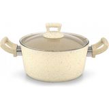 Hascevher Germanitium 24x11 cm Cam Kapaklı Krem Granit Tencere