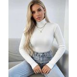 Hashtag Boğazlı Fit Uzun Kollu Body Kadın Kazak Beyaz - Esnek Kaşkorse Kumaş Dar Kalıp Şık Günlük Üst - 000Beyaz - S - M