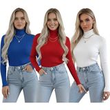 Hashtag Boğazlı Uzun Kollu Kadın Body Kazak 3’lü Set - Kırmızı Ana Renkler - Kırmızı - Beyaz - Mavi