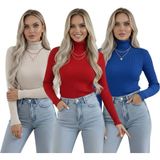 Hashtag Boğazlı Uzun Kollu Kadın Body Kazak 3’lü Set - Kırmızı Ana Renkler - Saks - Kırmızı - Beyaz - XS