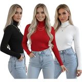 Hashtag Boğazlı Uzun Kollu Kadın Body Kazak 3’lü Set - Kırmızı Ana Renkler - Siyah - Beyaz - Kırmızı