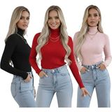 Hashtag Boğazlı Uzun Kollu Kadın Body Kazak 3’lü Set - Kırmızı Ana Renkler - Siyah - Pembe - Beyaz - S - M
