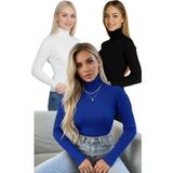 Hashtag Boğazlı Uzun Kollu Kadın Body Kazak 3’lü Set - Siyah Beyaz Mavi Renk Seçkisi - Siyah - Beyaz - Mavi - XS