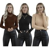Hashtag Kadın Balıkçı Yaka Parmak Detaylı Body 3'lü Set Viskon Kumaş - S - M