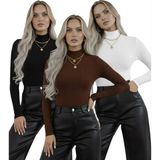 Hashtag Kadın Balıkçı Yaka Uzun Kollu Body 3'lü Set Viskon Kumaş Düz Model Normal Kalınlık - Siyah - Beyaz - Kahverengi