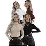 Hashtag Kadın Balıkçı Yaka Uzun Kollu Body 4'lü Set Viskon Kumaş - Siyah