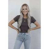 Hashtag Kadın Bisiklet Yaka Kısa Kollu Body Basic Tişört Viskon Kumaş - Antrasit - S - M