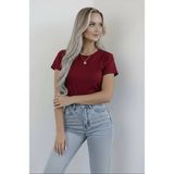 Hashtag Kadın Bisiklet Yaka Kısa Kollu Body Basic Tişört Viskon Kumaş - Bordo
