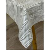 Hasır Desen Lüks Pvc Silinebilir Masa Örtüsü Su Geçirmez Muşamba Sofra Bezi - Beyaz - Bej - 140 x 100 cm