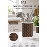 Hasır Görünümlü Metal Kaşıklık 19 cm – Tezgâh Üstü Çok Amaçlı Mutfak Düzenleyici ve Dekorat, Kahverengi - 001 - Beyaz - 0,5 ml