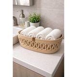 Hasır Havlu Sepeti Banyo Düzenleyici Sepet Bohem Dekor