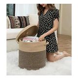 Hasır Jüt Sepet 40x37 cm Siyah Renkli Düzenleyici Banyo Havlu Kirli Oyuncak Sepeti - 35 x 40