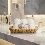 Hasır Oval Ekmek Sepeti Ve Çok Amaçlı Düzenleyici, 28X6 Cm Doğal Örme Sunum Tabağı, İnce Uzun Baget Ekmeklik, Çatal Kaşık Ve Banyo Makyaj