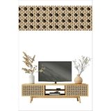 Hasır Rattan Desenli Kendinden Yapışkanlı Laminasyonlu Dolap, Şifonyer Kaplama Folyosu - 70 x 100 cm - Kahverengi - Krem
