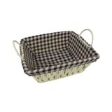 Hasır Rattan Ekmeklik Ekmek Sepeti Kare Ekose Kumaşlı