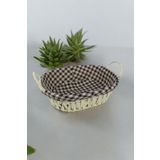 Hasır Rattan Ekmeklik Ekmek Sepeti Oval Ekose Kumaş