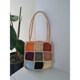 Hasır Renkli Motifli Kol Çantası El Örgüsü - 28x29x6 Askı 55 cm