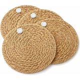 Hasır Suple 4’lü Set Yuvarlak Amerikan Servis, El Yapımı Hasır Placemats, Kaymaz Dayanıklı - 0,5 x 9 cm