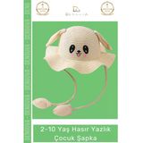 #Hasırşapka Kulakları Oynayan Organik Tavşan Figürlü Eğlenceli Plaj Güneş Hasır Yazlık Çocuk Şapka