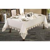 Haspen Gülnaz Set 12 Peçeteli Linen Kumaş Fransız Güpürlü 25 Parça Lüks Yemek Takımı