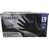 Haspet Siyah Nitril-Vinil Pudrasız Muayene Eldiveni Large 100'lü