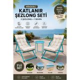 HASTUNÇ Ultra Lüks Minderli Katlanır Şezlong Seti (İkili) - Bahçe, Balkon, Teras ve Plaj İçin 2 Şezlong + 1 Sehpa Şezlong Takımı