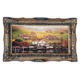 Hasyılmaz Kıyı Evleri ve Tekne Limanı Adlı İran Tebriz Halı Tablo 123x73cm - Duvar Halı Kilim Tablo