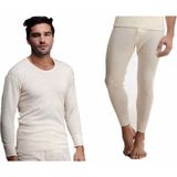 Hasyün Erkek %100 Yün Uzun Kollu Fanila Tayt Içlik Set 1002 - 1001- 1 Set - XL - Ekru
