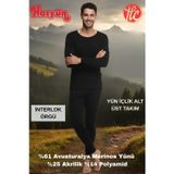 Hasyün Erkek Siyah %61 Yün Ter Emici Kaşındırmaz İçlik Uzun Kol Üst Alt Takım