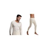 Hasyün Erkek Uzun Kollu İçlik Takımı,%75 Merinos Yünü, Ekru, M Beden