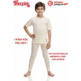 Hasyün Unisex Çocuk %75 Yün Sıcak Tutan Tene Batmaz Kısa Kollu Yün Tek Içlik - Sarı - 7 - 8 Yaş