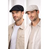 HatClub Exclusive Erkek Düz Kasket Şapka 2’li Set Siyah Bej Lastikli Premium Kumaş İngiliz Tarzı