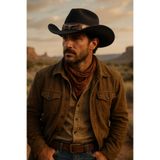 HatClub Exclusive Erkek Siyah Kovboy Western Tarz Deri Detaylı Şapka
