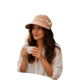 HatClub Exclusive Kadın Bej Vizör Şapka Çiçek Detaylı Ayarlanabilir Yapışkanlı Yazlık Güneş Koruyucu