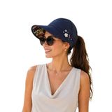 HatClub Exclusive Kadın Lacivert Vizör Şapka Çiçek Detaylı Ayarlanabilir Yapışkanlı Yazlık Güneş Koruyucu