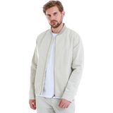 Hatem Saykı Bej Slim Fit Çizgili Dik Yaka Basic Mevsimlik Mont