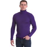 Hatem Saykı Mor Slim Fit Fitilli Balıkçı Yaka Yünlü Triko Kazak - XL