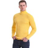 Hatem Saykı Sarı Slim Fit Fitilli Balıkçı Yaka Yünlü Triko Kazak - XL