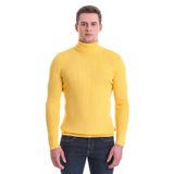 Hatem Saykı Sarı Slim Fit Fitilli Balıkçı Yaka Yünlü Triko Kazak