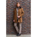Hatemoğlu Camel Regular Fit Düz Bebe Yaka Kürklü Yün Palto - 3XL