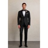 Hatemoğlu Düz Slim Fit Şal Yaka Takım Elbise - Siyah - 60