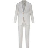 Hatemoğlu Ekru Comfort Fit Çizgili Mono Yaka Keten Takım Elbise - 6 Drop - 50