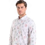 Hatemoğlu Erkek Bej %100 Pamuk Baskılı Uzun Kollu Comfort Fit Gömlek - XS