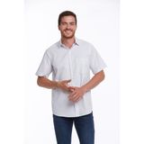Hatemoğlu Erkek Beyaz Regular Fit Pamuklu Mavi Kareli Kısa Kollu Gömlek - 4XL