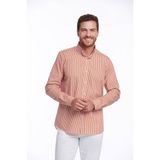 Hatemoğlu Erkek Kiremit Comfort Fit %100 Pamuk Uzun Kollu Çizgili Gömlek - XS