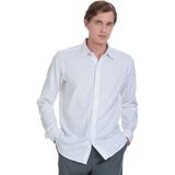Hatemoğlu Gri Comfort Fit Çizgili Slim Yaka 100% Pamuk Uzun Kollu Spor Gömlek