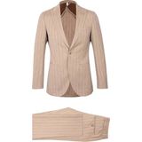 Hatemoğlu Kahverengi Slim Fit Çizgili Sivri Yaka Keten Casual Takım Elbise - 6 Drop - 48