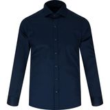 Hatemoğlu Lacivert Slim Fit Açık Italyan Yaka Pamuklu Saten Uzun Kollu Gömlek - XS
