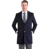 Hatemoğlu Lacivert Slim Fit Düz Mono Yaka Yünlü Kaşe Palto - 4XL