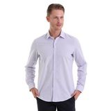 Hatemoğlu Lila Ç. Comfort Fit Çizgili Pamuklu Slim Yaka Uzun Kollu Spor Gömlek